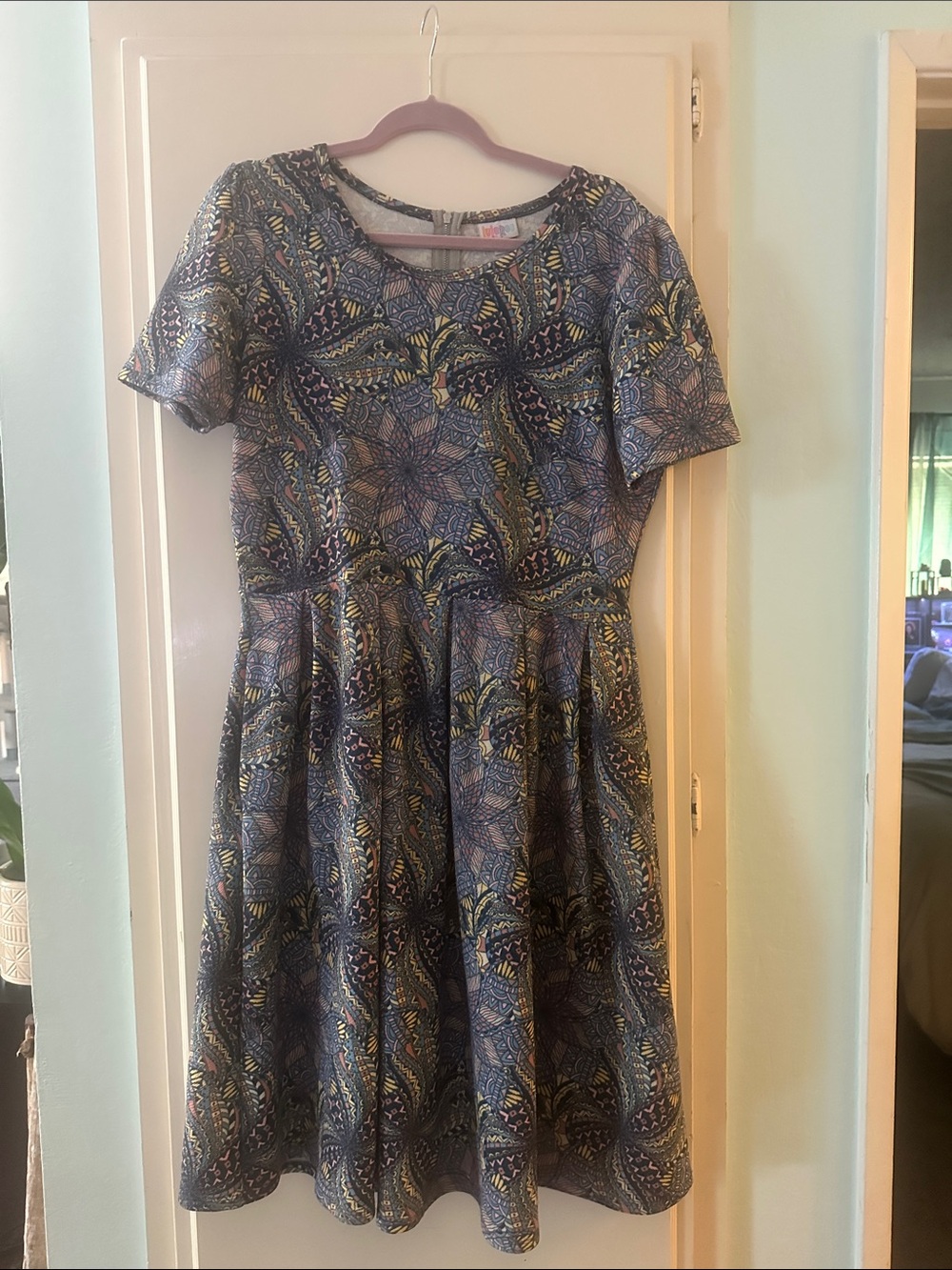 LuLaRoe Navy and Yellow Floral Dress